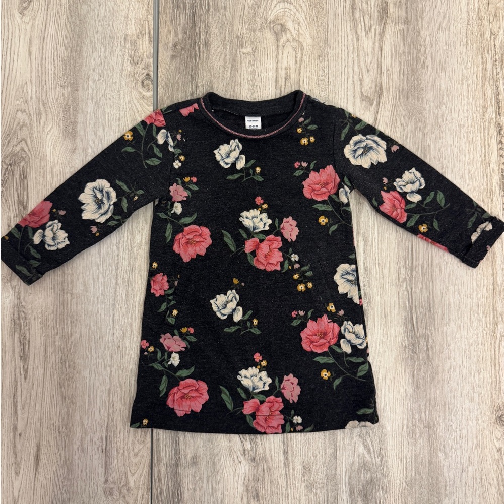 Old Navy Black and Pink Long Sleeve Dress
